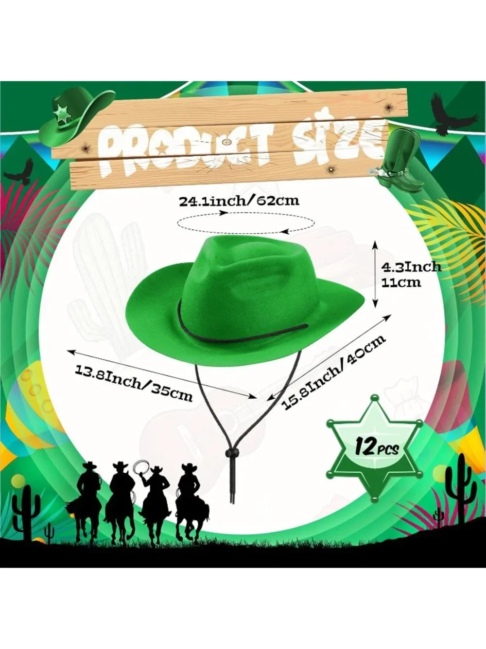 Men's Green Plastic Felt Wide Brimmed Western Cowgirl Cowboy Hat 12 Pieces